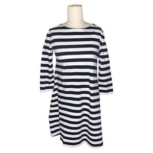 1901 Navy Blue & White Striped Tie Back 3/4 Sleeve Dress